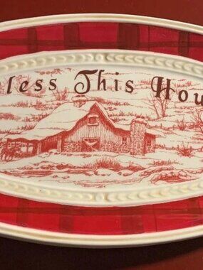 Fitz and Floyd Bless This House Town and Country Platter Dish Tray 10 1/4" Long
